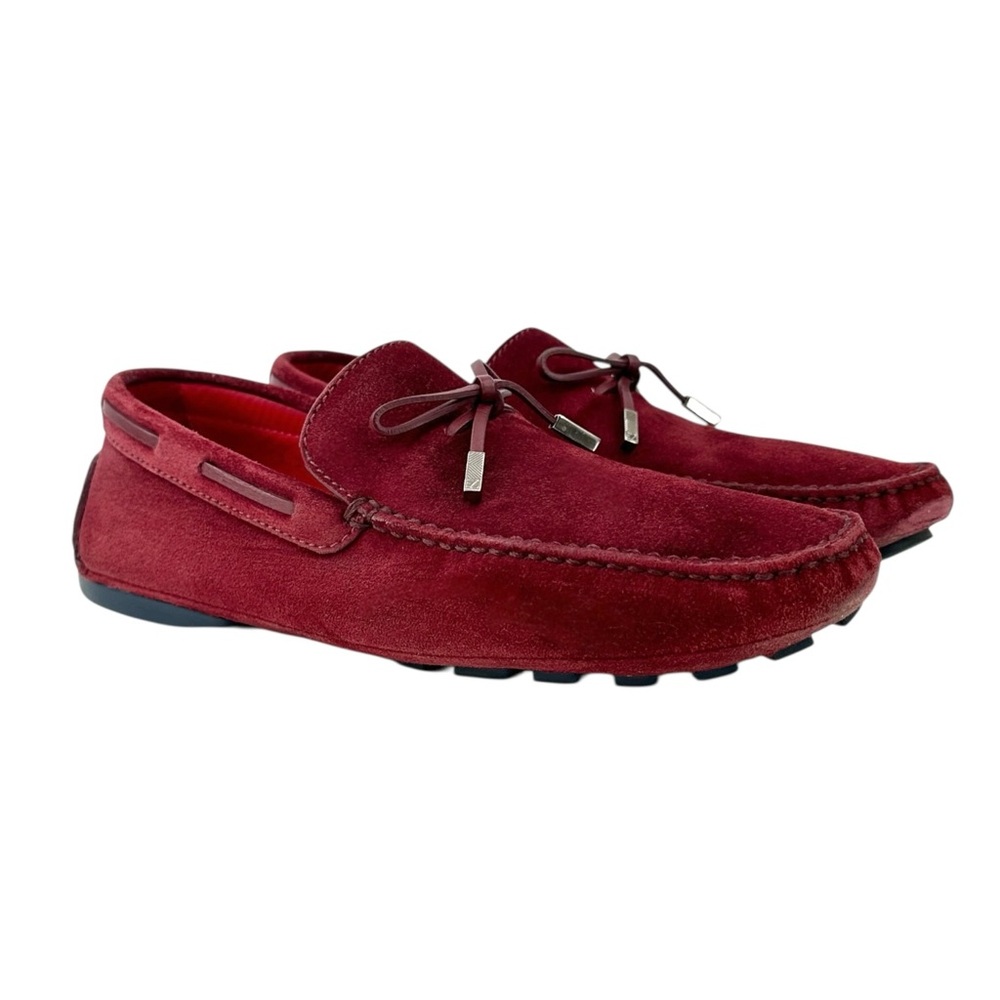 Ermenegildo Zegna Burgundy Red Suede Leather Driving Shoes Loafers